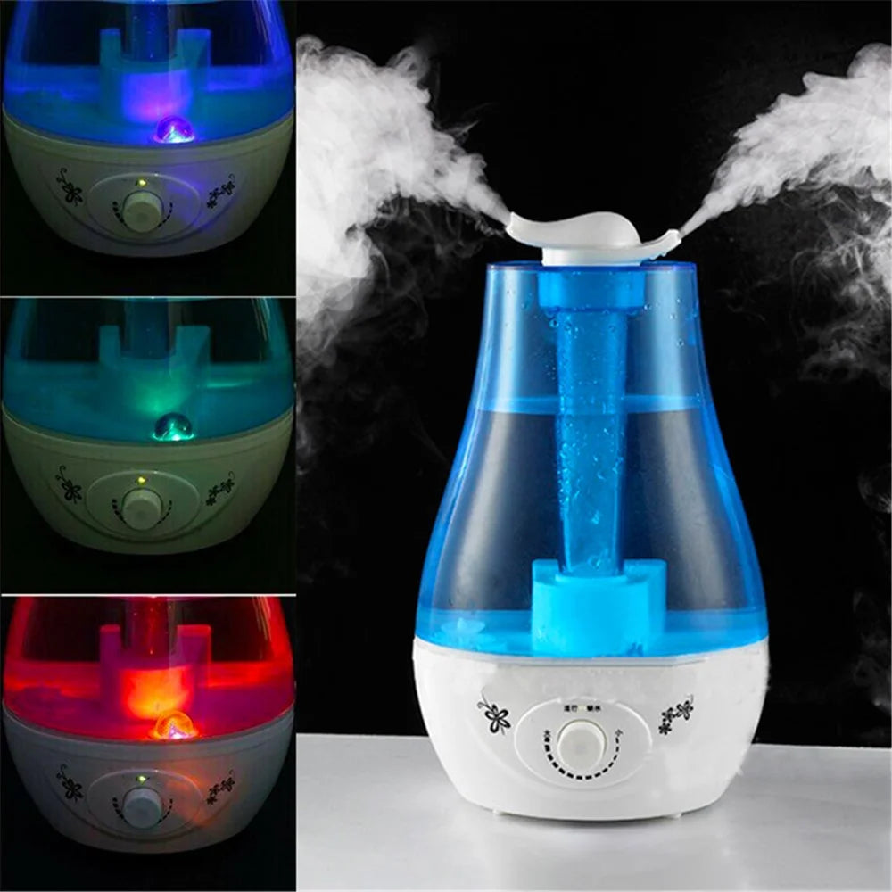 3L Double Nozzle Ultrasonic Air Humidifier Mist Diffuser with LED Night Light - EU Plug - 1