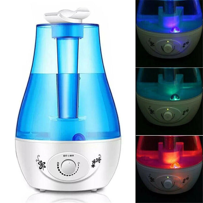 3L Double Nozzle Ultrasonic Air Humidifier Mist Diffuser with LED Night Light - EU Plug - 3