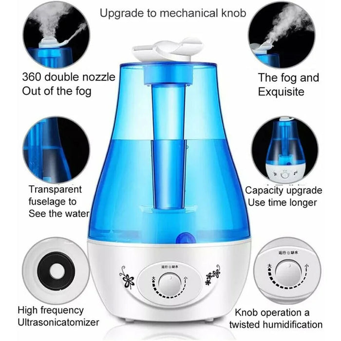 3L Double Nozzle Ultrasonic Air Humidifier Mist Diffuser with LED Night Light - EU Plug - 5