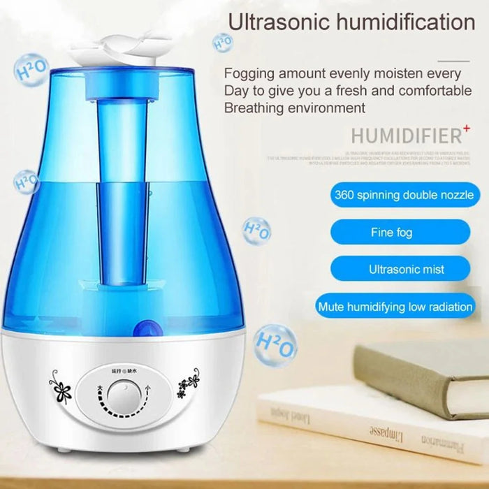 3L Double Nozzle Ultrasonic Air Humidifier Mist Diffuser with LED Night Light - EU Plug - 7