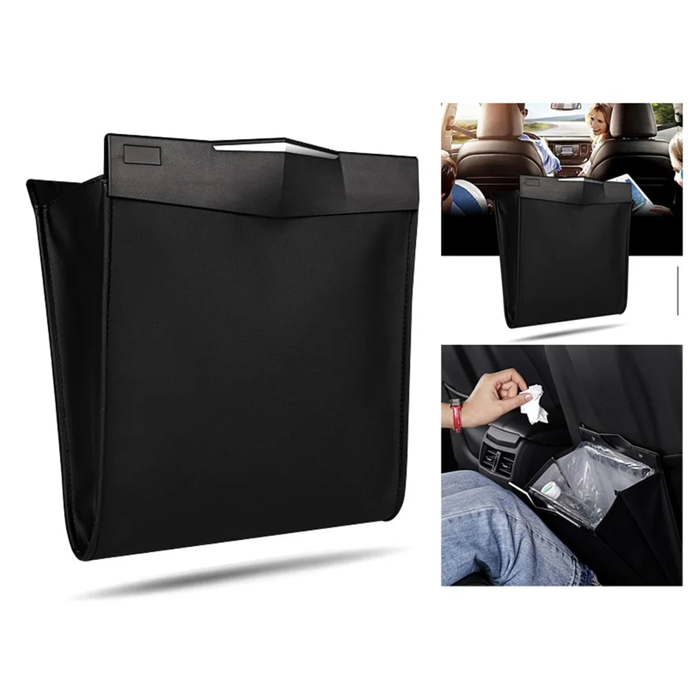 Foldable Car Hanging Seat Back Garbage Waste Bag Waterproof Organizer Storage Bag - Black - 1
