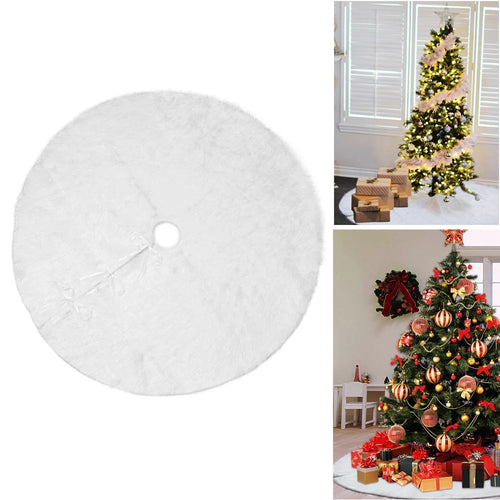 Christmas White Plush Long Haired Tree Skirts Xmas Party Decor, Diameter: 120cm - 1