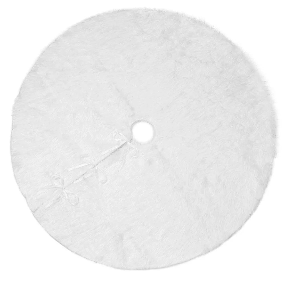 Christmas White Plush Long Haired Tree Skirts Xmas Party Decor, Diameter: 120cm - 2