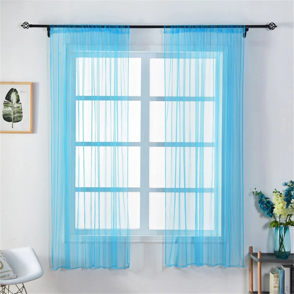 100 x 150cm Stylish Window Gauze Curtain Party Room Drape Divider - Sky Blue - 1