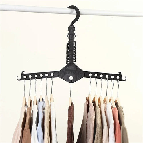 Folding Magic Hanger Space Saving Multi Hook Organizer Clothes Wardrobe Hanging - Black - 1