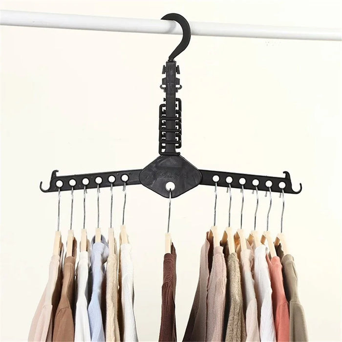 Folding Magic Hanger Space Saving Multi Hook Organizer Clothes Wardrobe Hanging - Black - 1
