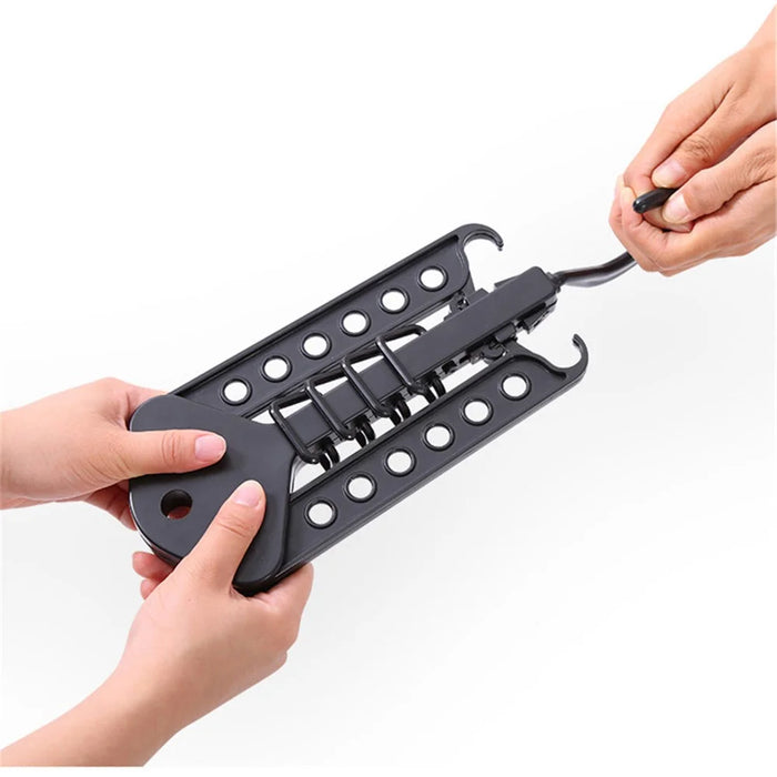Folding Magic Hanger Space Saving Multi Hook Organizer Clothes Wardrobe Hanging - Black - 4