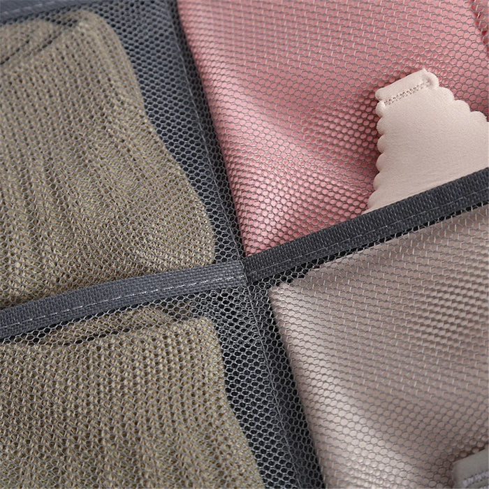 Dual-sided Hanging Closet Organizer for Underwear Sock Toiletries Bra 15 Mesh Pockets - Grey - 4