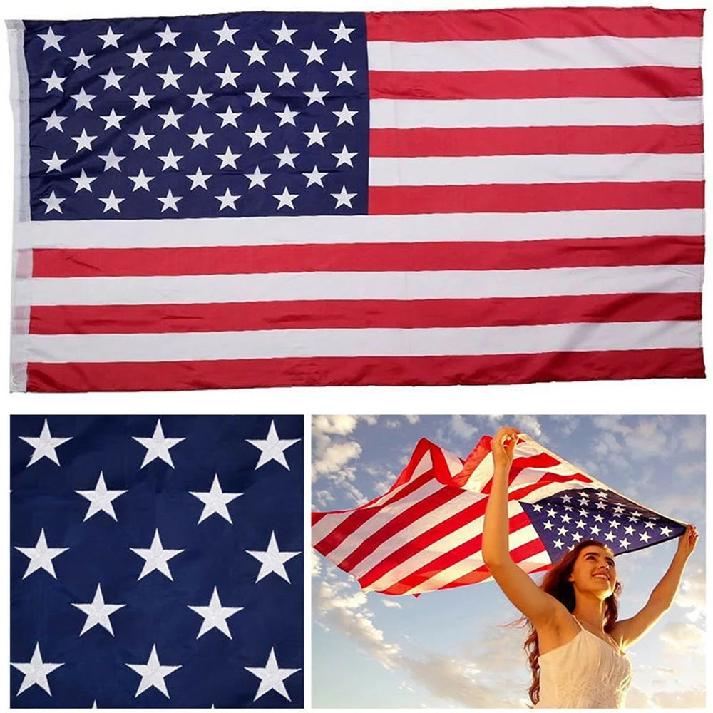 3 x 5ft American Flag USA US United States Stripes Stars with Brass Grommets 90x150cm - Printed - 2