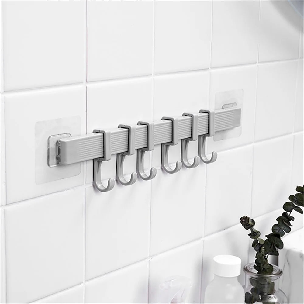 Self-adhesive Wall Hooks Wall-Mounted Coat Rack (6 Hooks) - Light Grey - 1