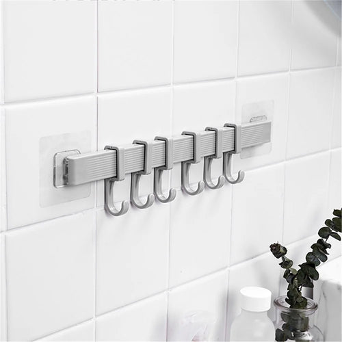 Self-adhesive Wall Hooks Wall-Mounted Coat Rack (6 Hooks) - Light Grey - 1