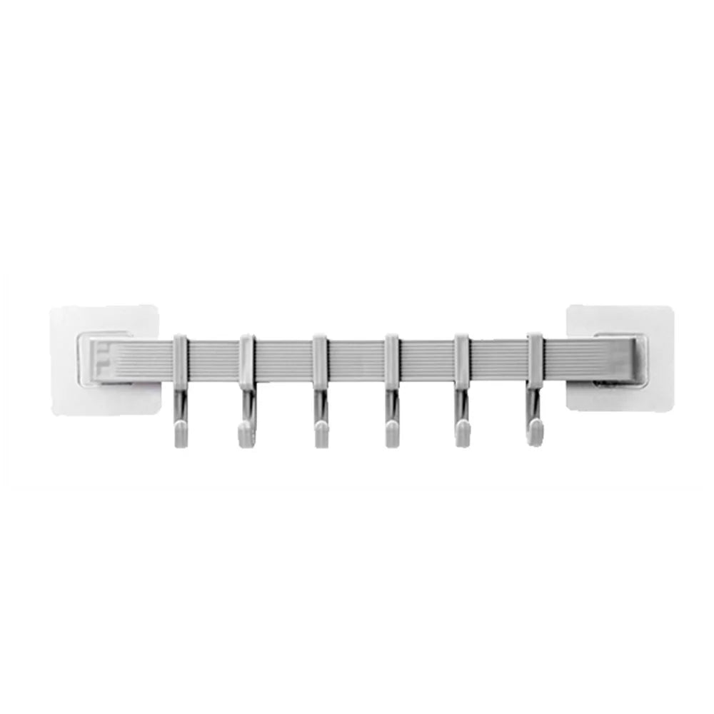Self-adhesive Wall Hooks Wall-Mounted Coat Rack (6 Hooks) - Light Grey - 2