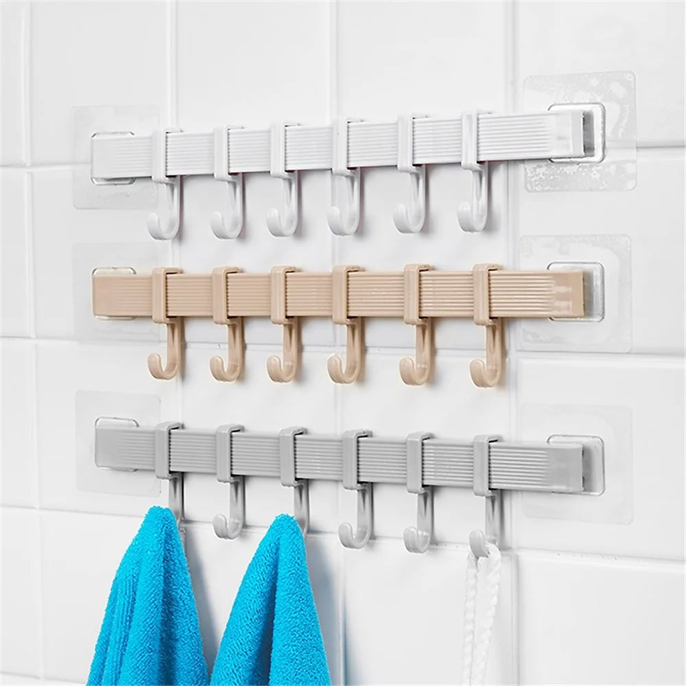 Self-adhesive Wall Hooks Wall-Mounted Coat Rack (6 Hooks) - Light Grey - 3
