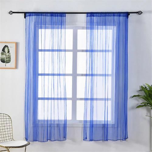 1x1.5m Transparent Curtain Window Tulle Drape Sheer for Living Room Bedroom  - Blue - 1