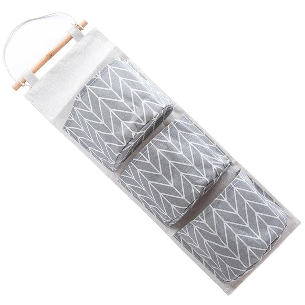 Linen 3 Pockets Organizer Multi-layers Pouch Closet Wall Door Hanging Storage Bag - Blue - 1