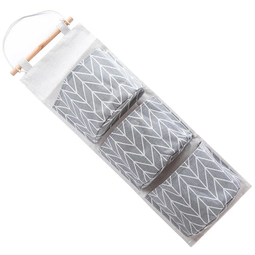 Linen 3 Pockets Organizer Multi-layers Pouch Closet Wall Door Hanging Storage Bag - Blue - 1