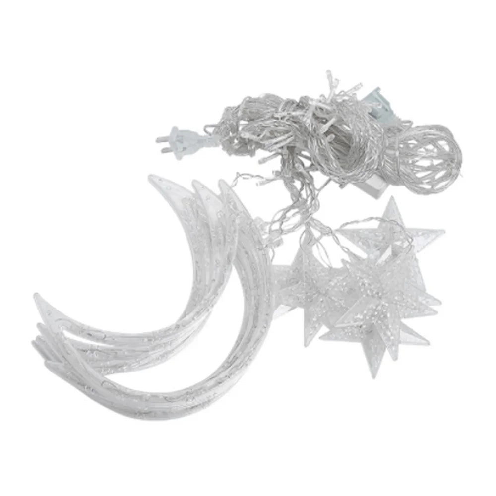 220V 3.5m LED Moon Star Fairy Curtain String Lights Warm White for Shop Window Xmas EU Plug - 3