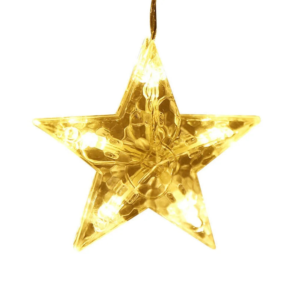 220V 3.5m LED Moon Star Fairy Curtain String Lights Warm White for Shop Window Xmas EU Plug - 4