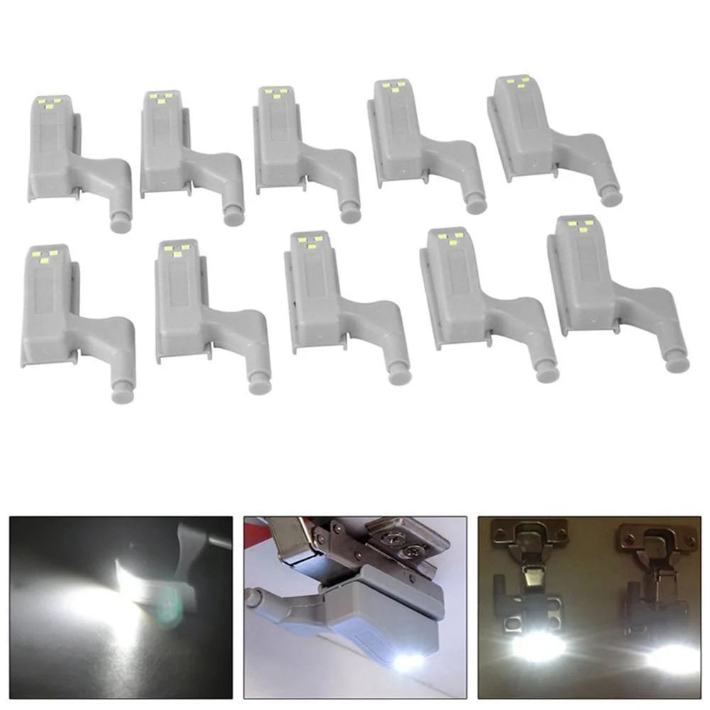10Pcs/Pack Cabinet Wardrobe General LED Hinge Lamp LED Light with Battery - White - 1