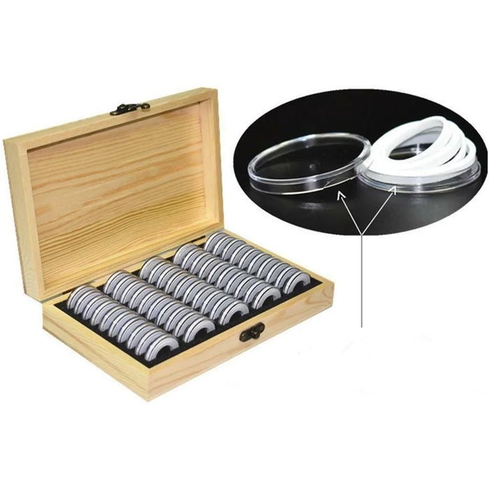 Wood Coins Storage Box Case for Slab Certified Coin with 50 Capsules - 1