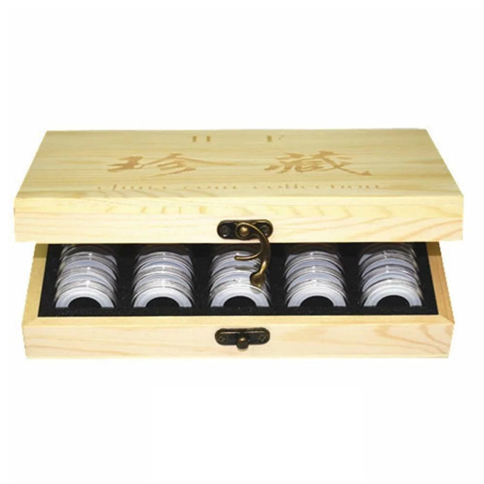 Wood Coins Storage Box Case for Slab Certified Coin with 50 Capsules - 2