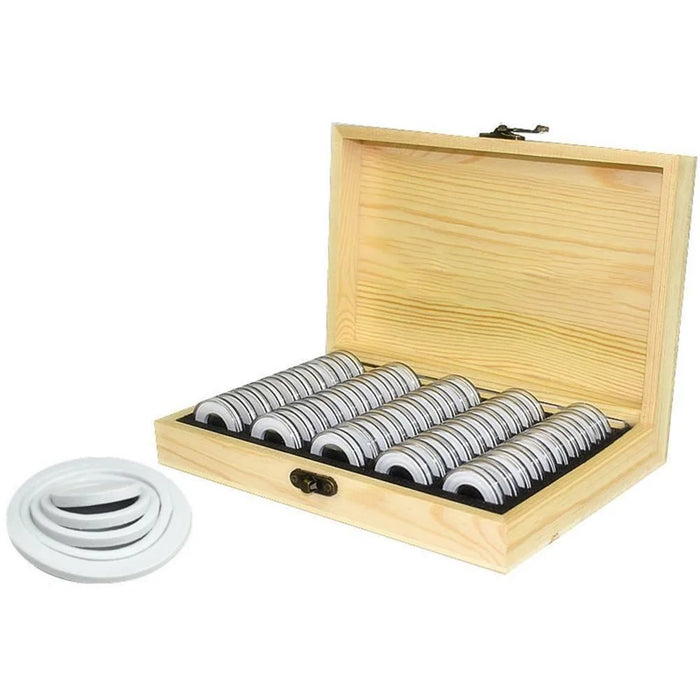 Wood Coins Storage Box Case for Slab Certified Coin with 50 Capsules - 4