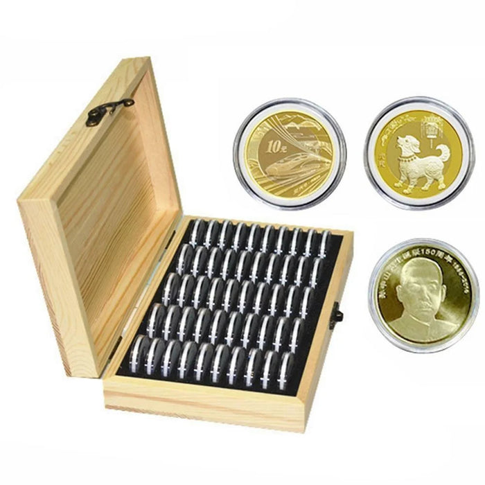 Wood Coins Storage Box Case for Slab Certified Coin with 50 Capsules - 5
