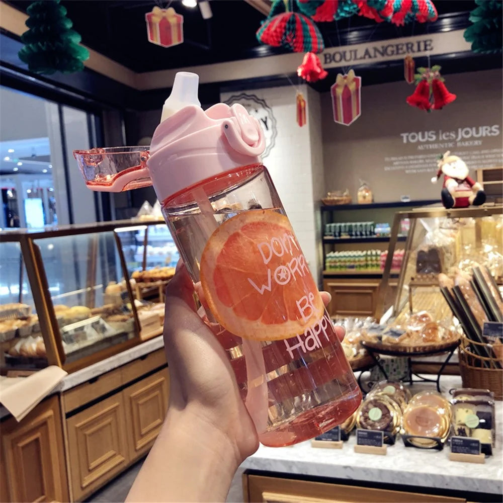 450ml Anti-fall Kettle Kids Children School Drinking Cup Cartoon Flip Straw Water Bottle - Pink - 1