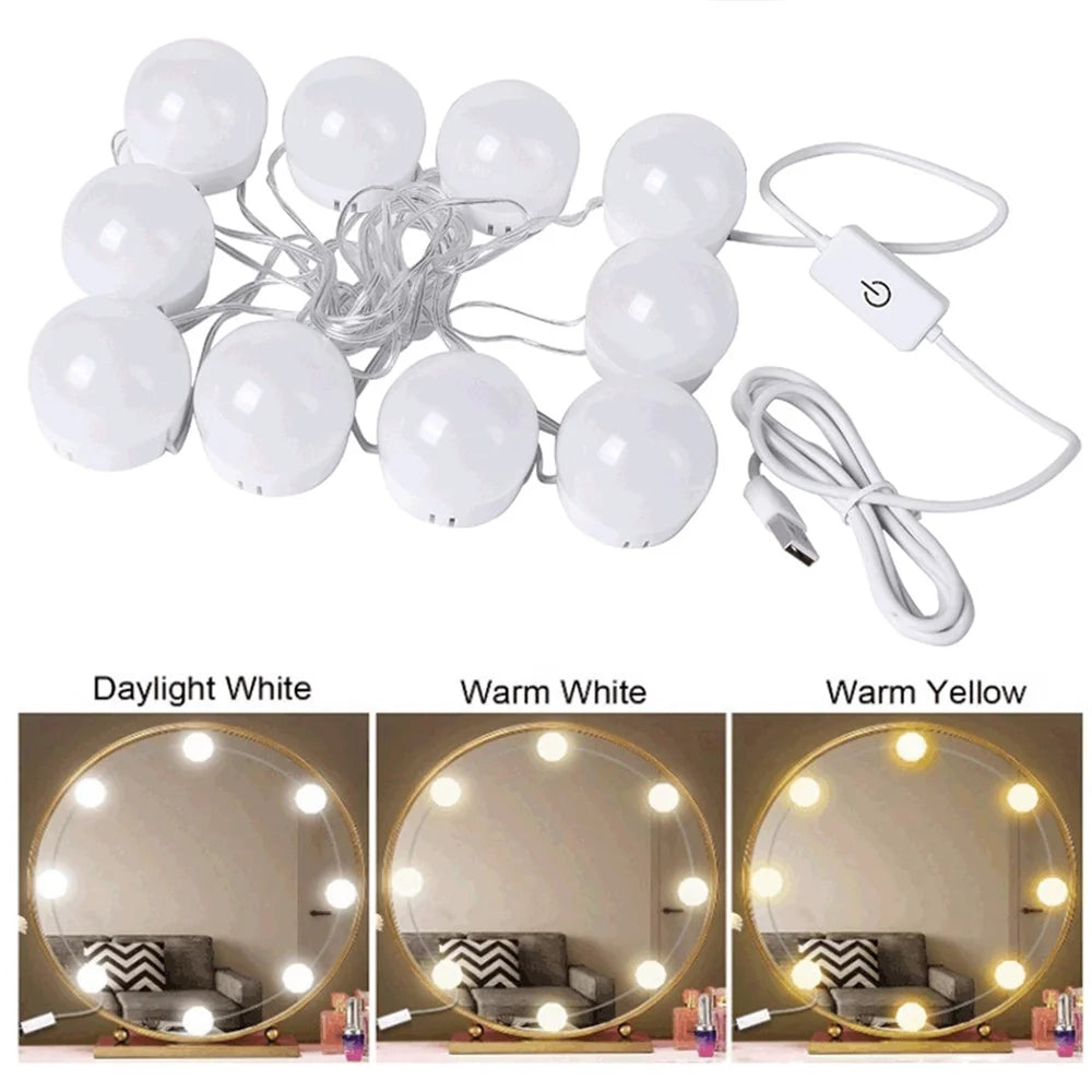 10-LED Mirror Dimmable Light Bulb Kit Vanity USB Makeup Mirror Light - 1