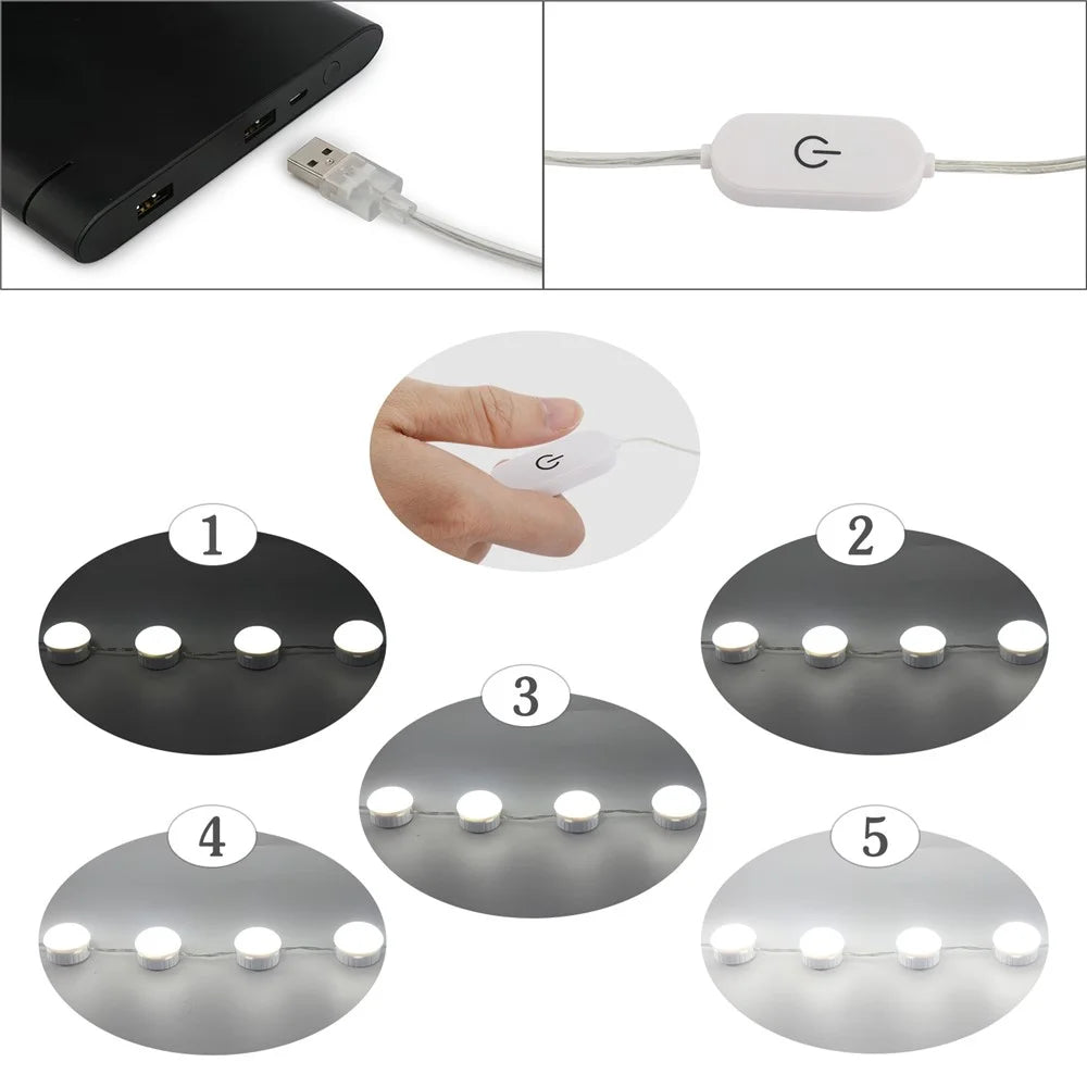 10-LED Mirror Dimmable Light Bulb Kit Vanity USB Makeup Mirror Light - 3