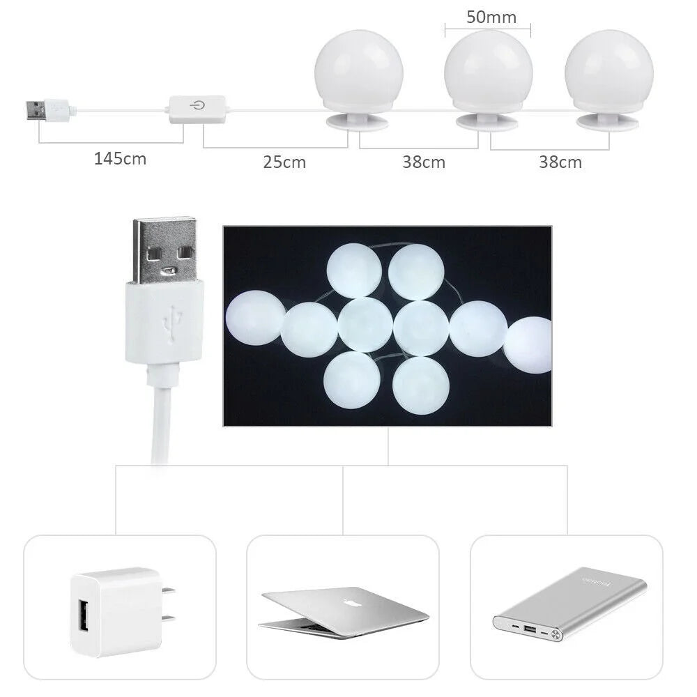 10-LED Mirror Dimmable Light Bulb Kit Vanity USB Makeup Mirror Light - 5