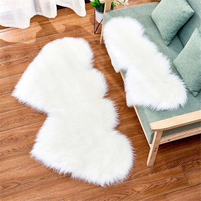 Double Heart Shaped Non-slip Fluffy Fur Carpet Floor Mat, Size: 60 x 120cm - White - 1
