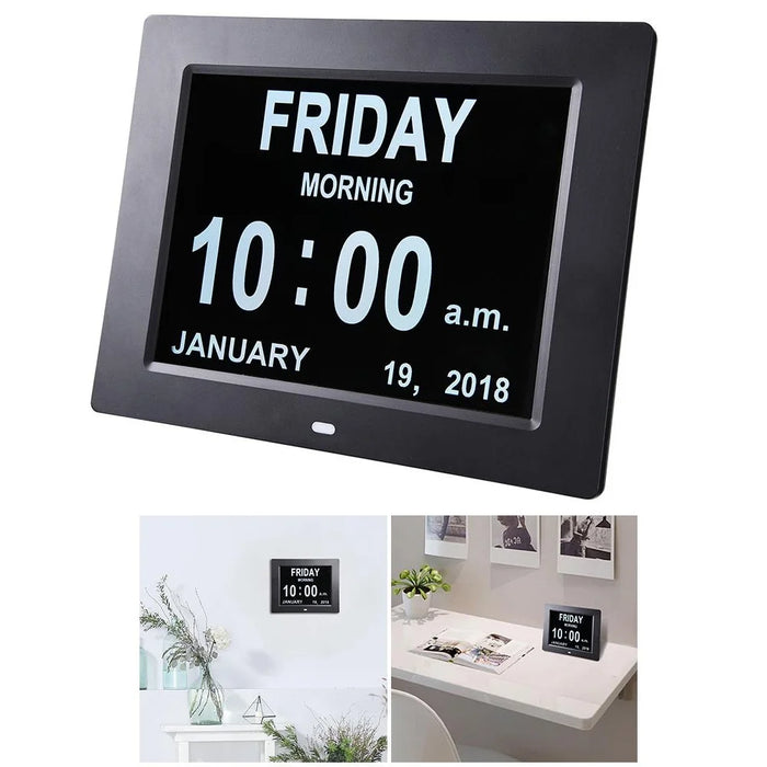 For The Elderly 8-inch Digital Super Large Characters LED Electronic Calendar Alarm Clock - US Plug/Black - 2