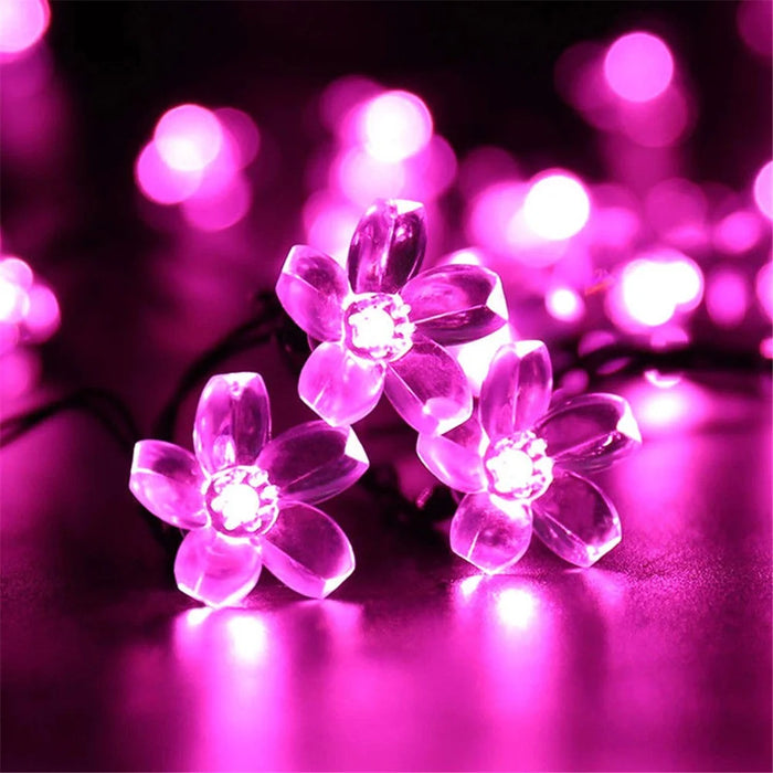 50-LED 7m 8 Modes Cherry Blossoms Shape Solar Light String - Pink - 1