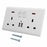Double Wall Plug Socket 2 Gang 13A 2 USB Charger Port Outlets White Plate UK Plug - 2