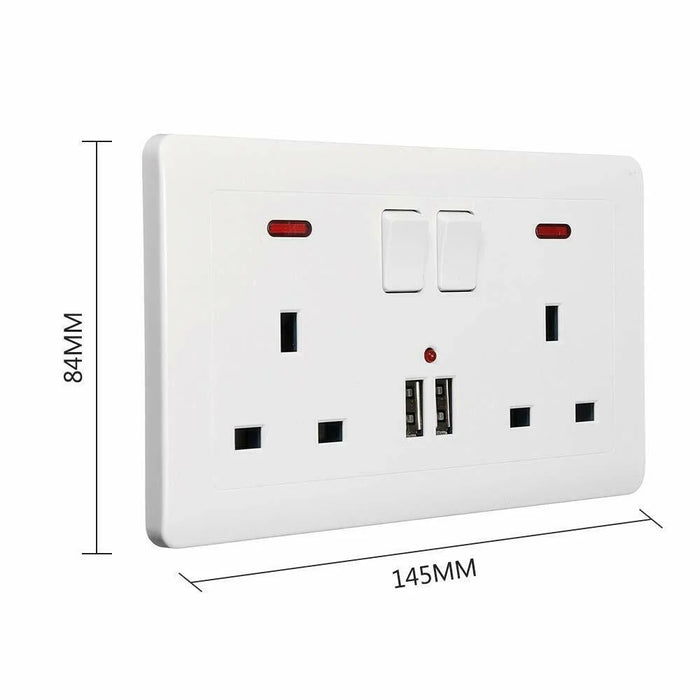 Double Wall Plug Socket 2 Gang 13A 2 USB Charger Port Outlets White Plate UK Plug - 7