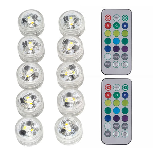 10Pcs 3cm Submersible RGB Color LED Light Lamp Waterproof Underwater Light with 2 Remote Controls for Vase Fishtank Wedding - 1