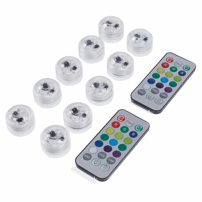 10Pcs 3cm Submersible RGB Color LED Light Lamp Waterproof Underwater Light with 2 Remote Controls for Vase Fishtank Wedding - 3