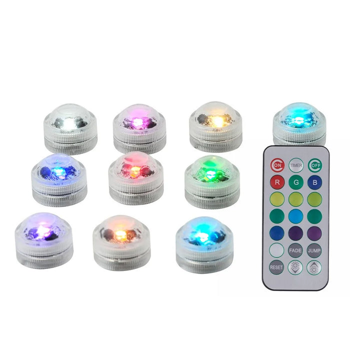 10Pcs 3cm Submersible RGB Color LED Light Lamp Waterproof Underwater Light with 2 Remote Controls for Vase Fishtank Wedding - 7