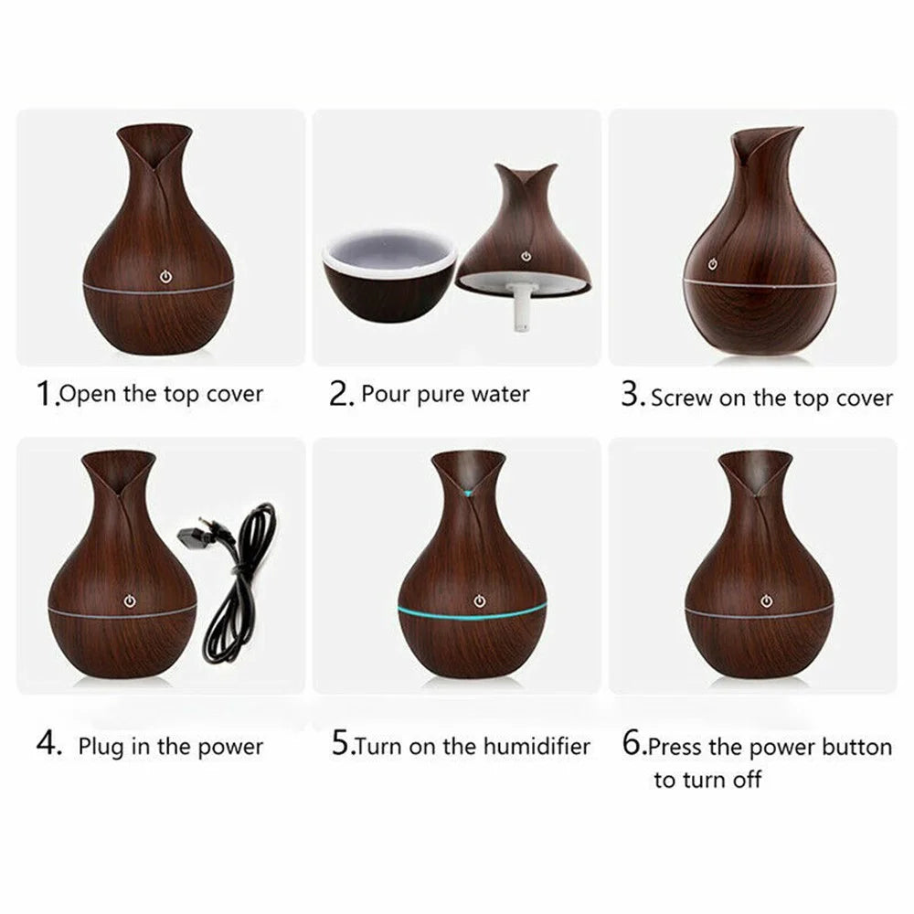 Car Vehicle Wood Skin Oil Aroma Diffuser Ultrasonic Air Purifier Aromatherapy Humidifier - Dark Wood Grain - 4