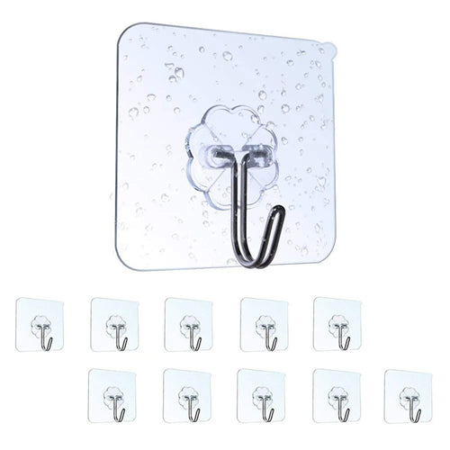 10Pcs Wall Self-adhesive Hooks Transparent Waterproof and Oilproof Hanging Utility Hooks for Bathroom Kitchen Heavy Duty - 1