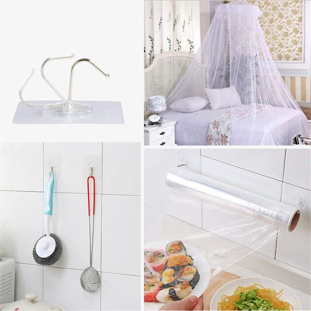 10Pcs Wall Self-adhesive Hooks Transparent Waterproof and Oilproof Hanging Utility Hooks for Bathroom Kitchen Heavy Duty - 3