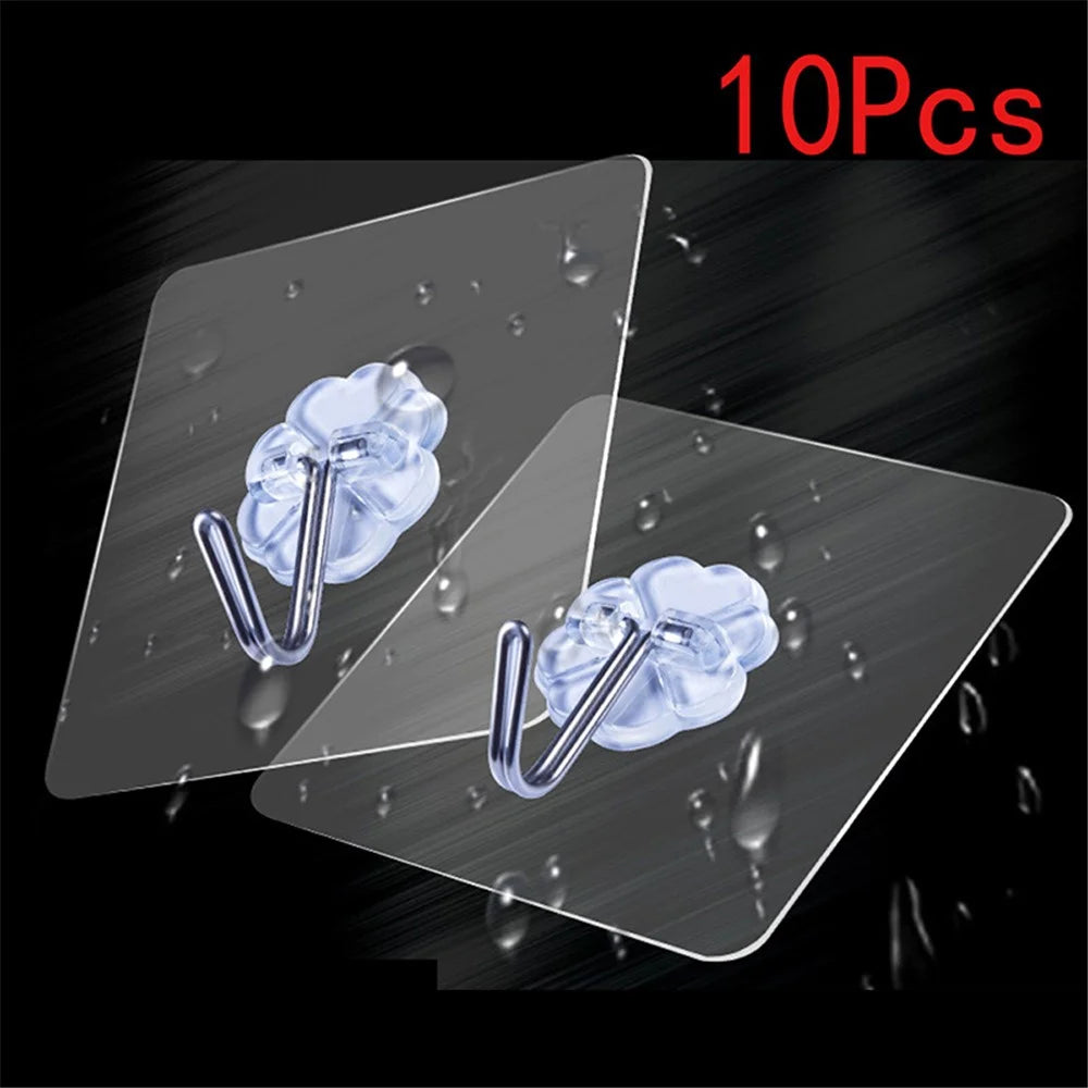 10Pcs Wall Self-adhesive Hooks Transparent Waterproof and Oilproof Hanging Utility Hooks for Bathroom Kitchen Heavy Duty - 4