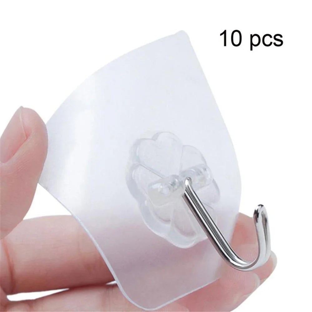 10Pcs Wall Self-adhesive Hooks Transparent Waterproof and Oilproof Hanging Utility Hooks for Bathroom Kitchen Heavy Duty - 5