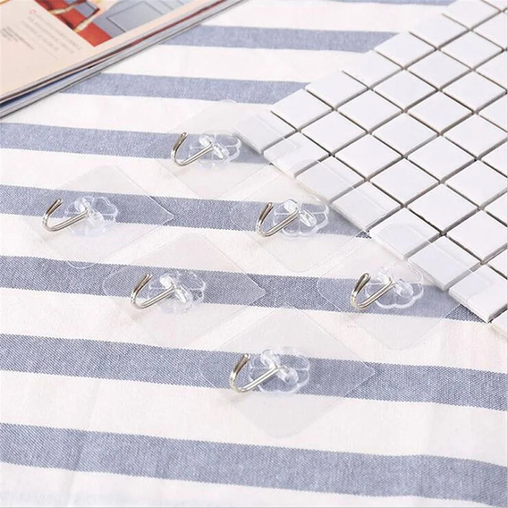 10Pcs Wall Self-adhesive Hooks Transparent Waterproof and Oilproof Hanging Utility Hooks for Bathroom Kitchen Heavy Duty - 6