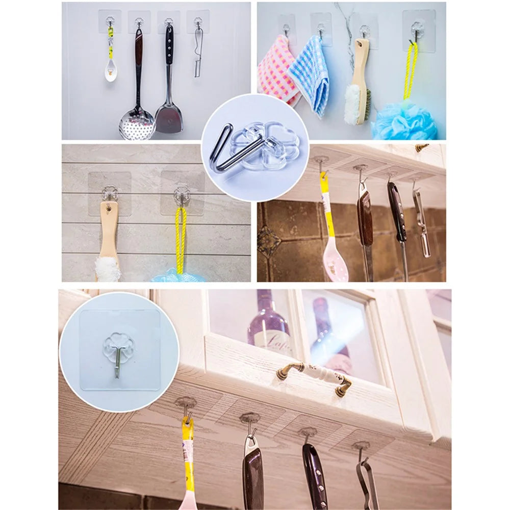 10Pcs Wall Self-adhesive Hooks Transparent Waterproof and Oilproof Hanging Utility Hooks for Bathroom Kitchen Heavy Duty - 7