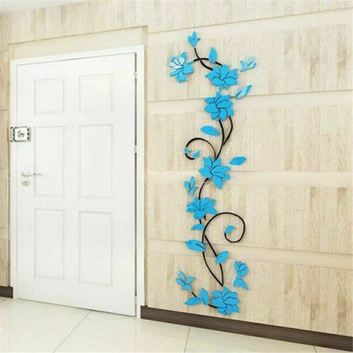 3D Acrylic Wall Sticker Removable Decal Mural Vase Flower Tree for Room Decor Gift 24*80cm - Baby Blue - 1