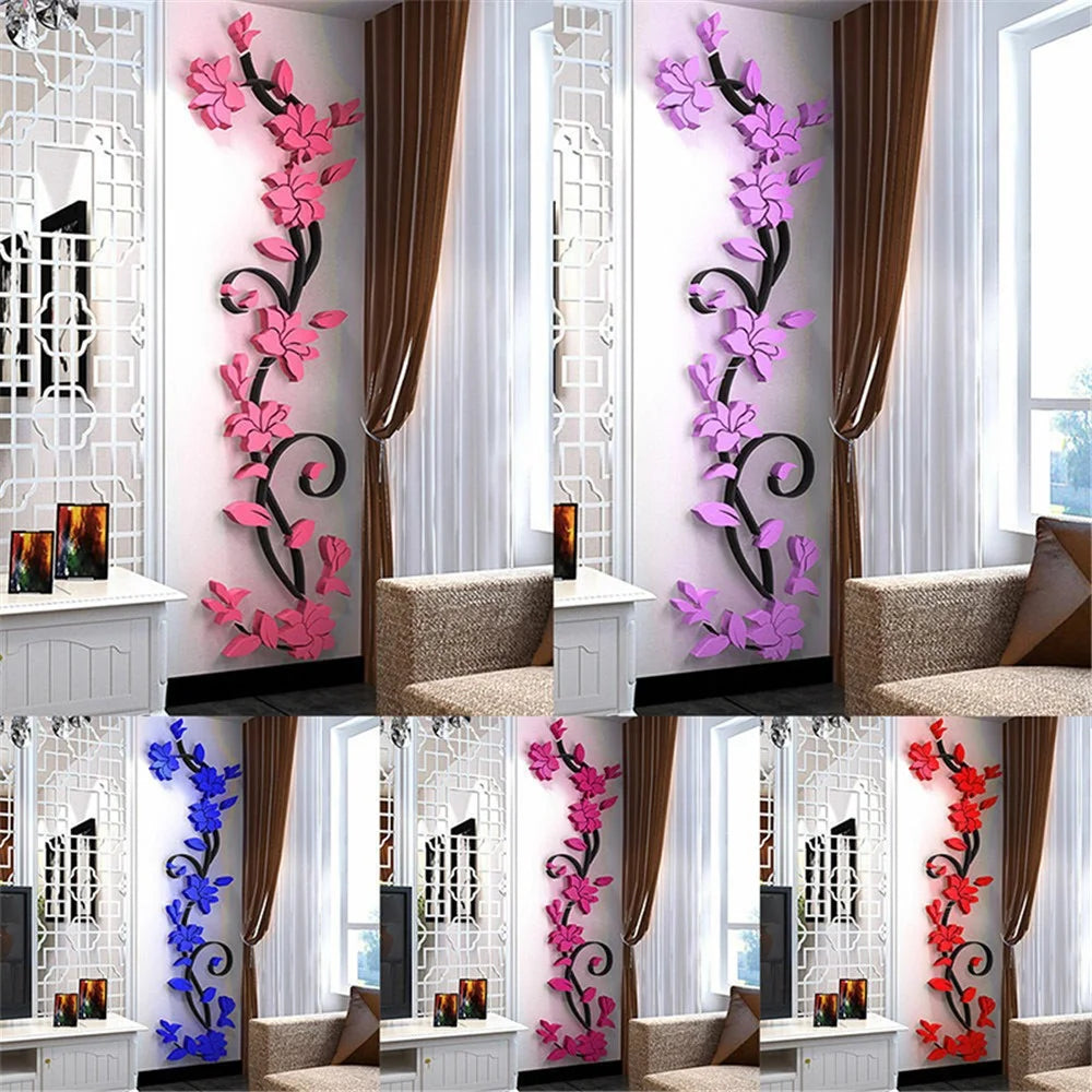 3D Acrylic Wall Sticker Removable Decal Mural Vase Flower Tree for Room Decor Gift 24*80cm - Baby Blue - 2