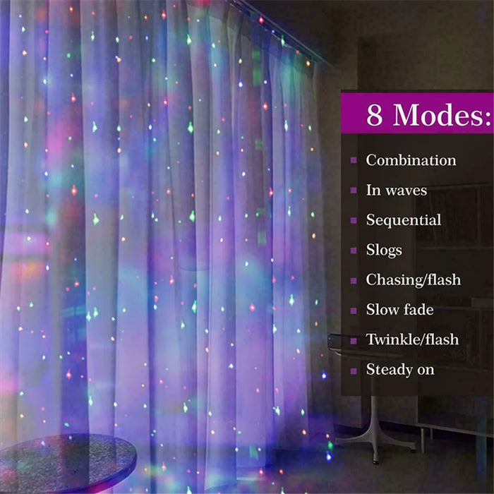 3mx2m 200-LED Fairy String Light Christmas Wedding Party Decoration Gift USB 8-Mode Curtain Window LED Light - White - 3