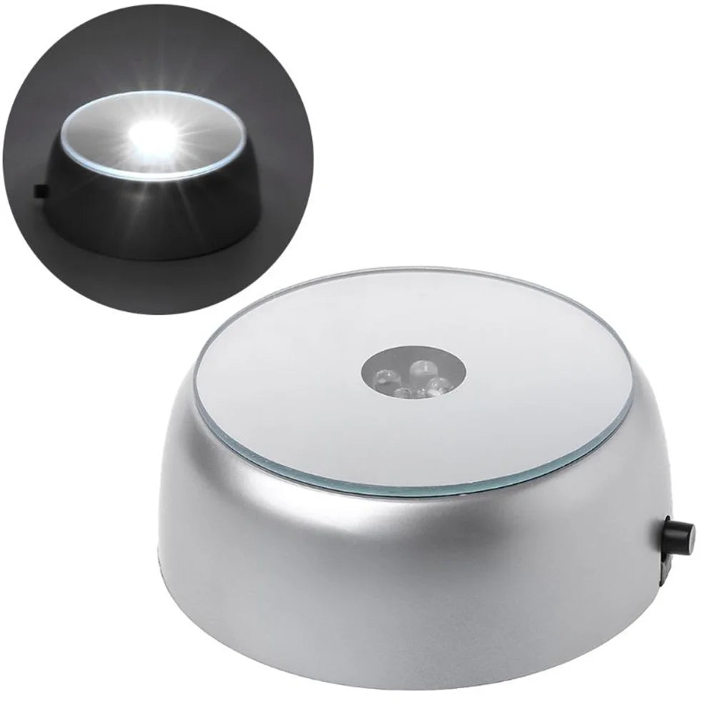 4 LEDs Luminous Base Light Crystal Glass Transparent Objects Display Laser Colorful Round Stand Base - White Light - 1